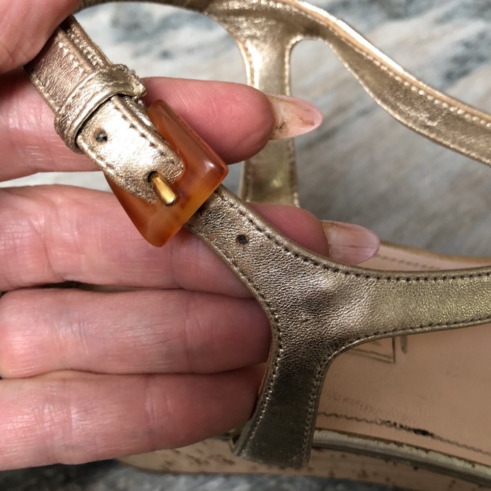 Prada vintage 90’s cork wedge heels metallic leather tortoiseshell look links 8 - Picture 5 of 11